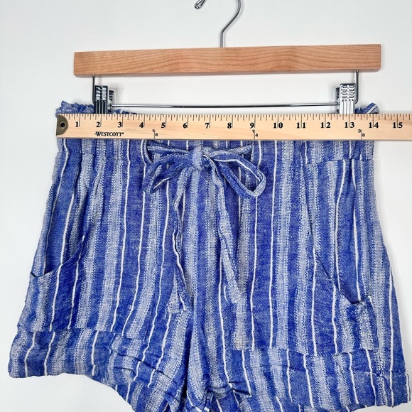 Linen Blend Striped Coastal blue white belted Shorts - Size Medium - Picture 11 of 14